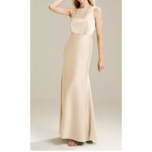 AW BRIDAL 4 S champagne Giselle satin bridesmaid formal maxi dress NEW B34